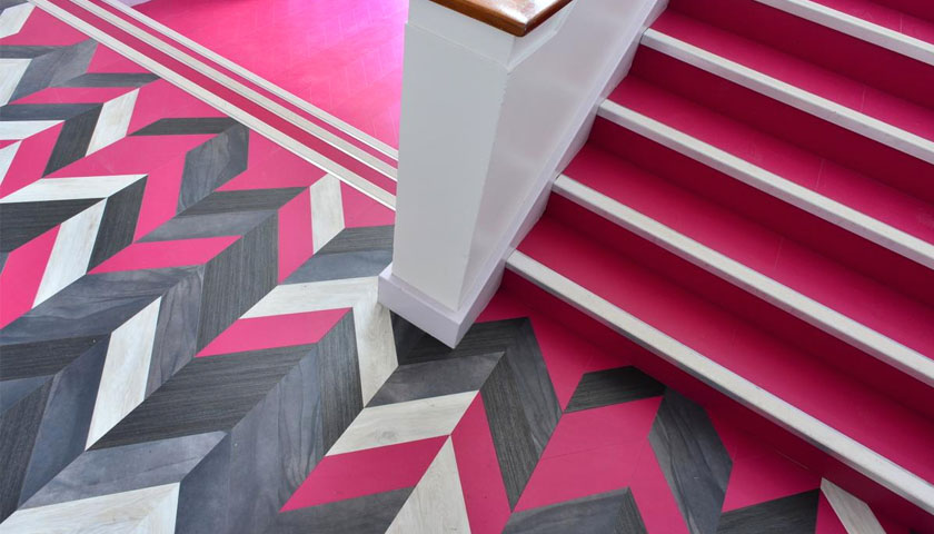 Stairwell flooring tiles at Uni of Leeds