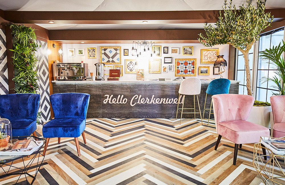 Karndean Designflooring in live hospitality space, Clerkenwell Design Week