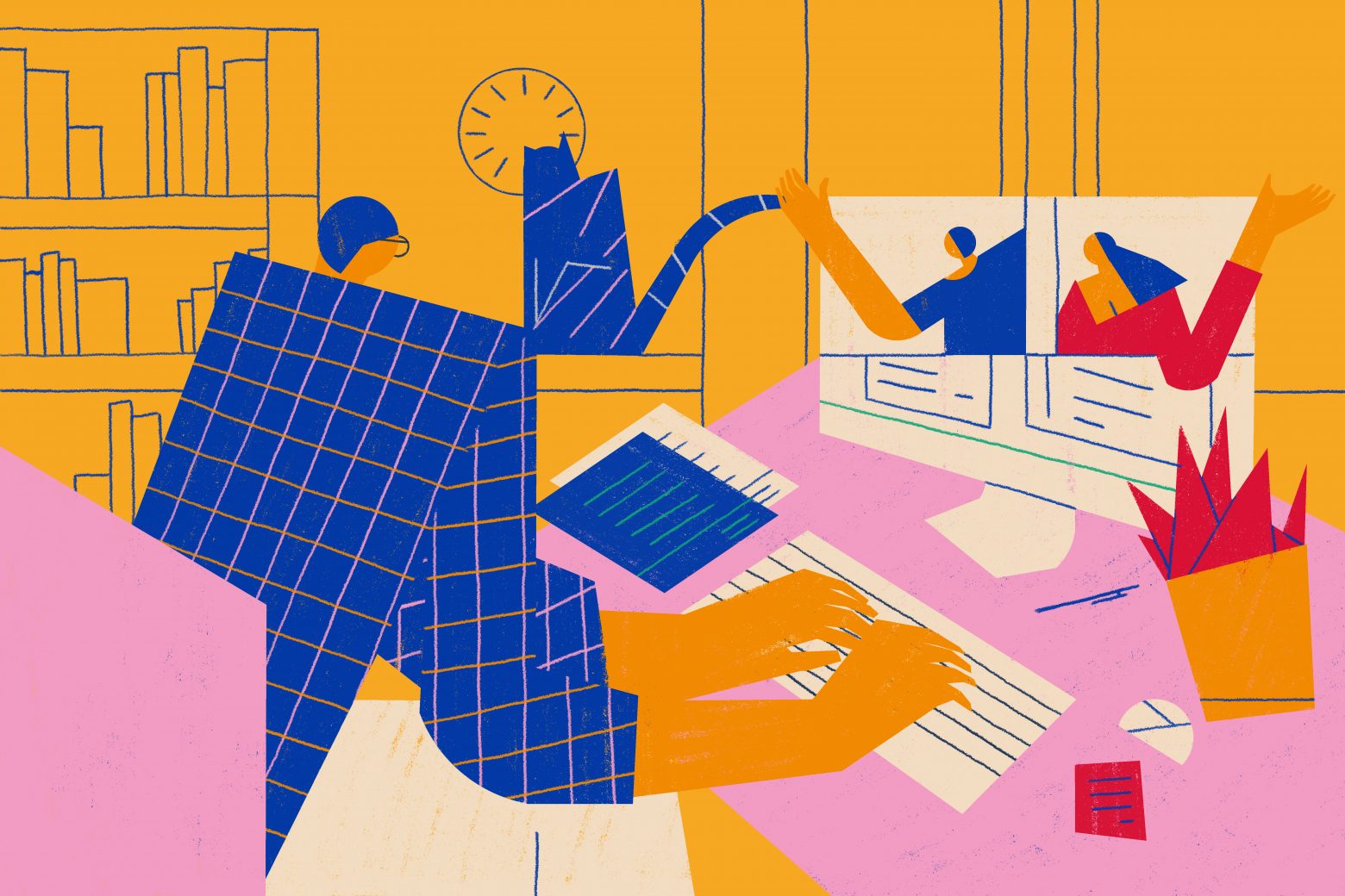 Working from home or remotely using modern technology. Teleworking or telecommuting conceptual illustration.