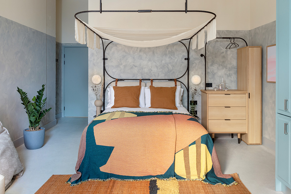 Bedframe at Bermonds Locke, created from blackened rebar