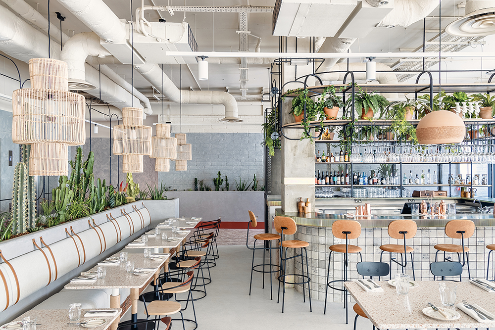 Ground floor restaurant featuring reclaimed materials