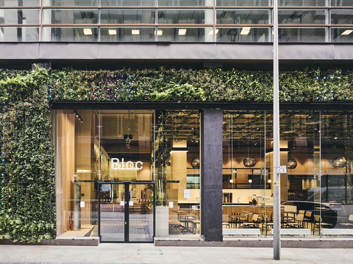 Bloc bruntwood coworking space manchester exterior living wall