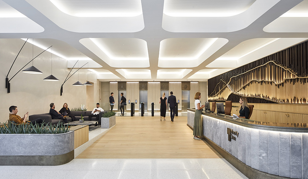 HLW Ninety One workplace interiors reative ceiling lighting