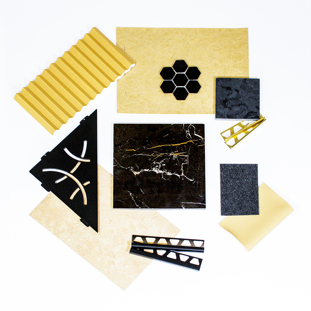 Bathroom trends materials board - 'Opulence' trend