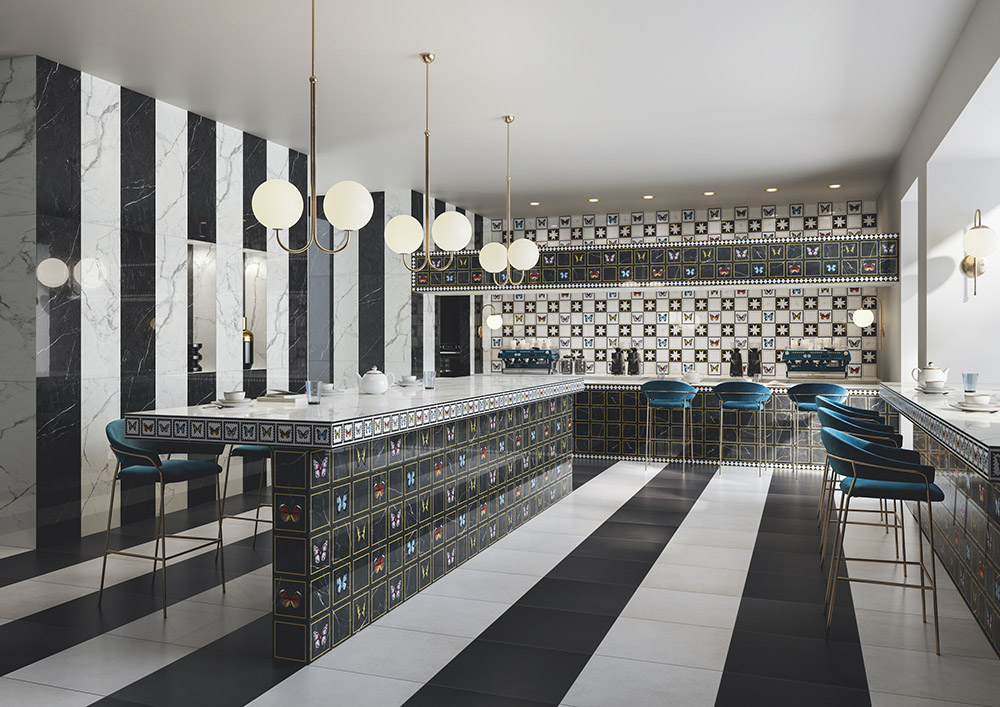 Mary Katrantzou Villeroy Boch VICTORIAN tiles used in a Patisserie