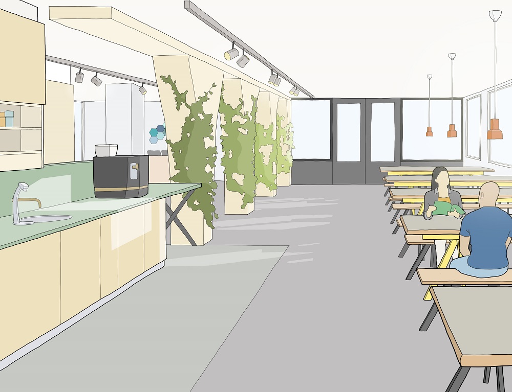 Shared eating spaces One Carter Lane Offices Ben Channon book illustration