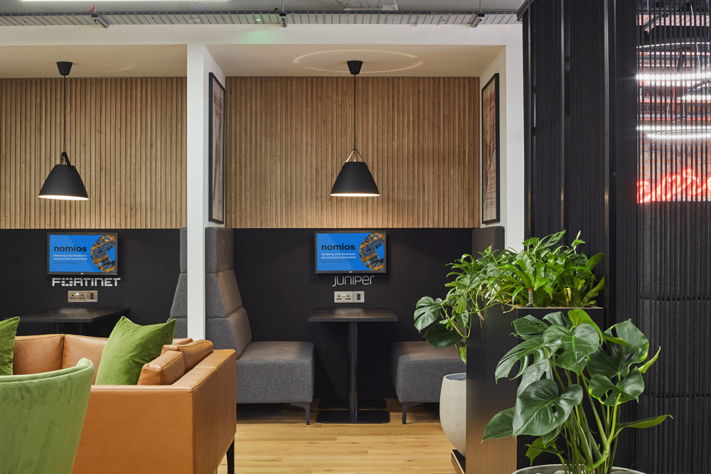 Destination office design Nomios booth screens