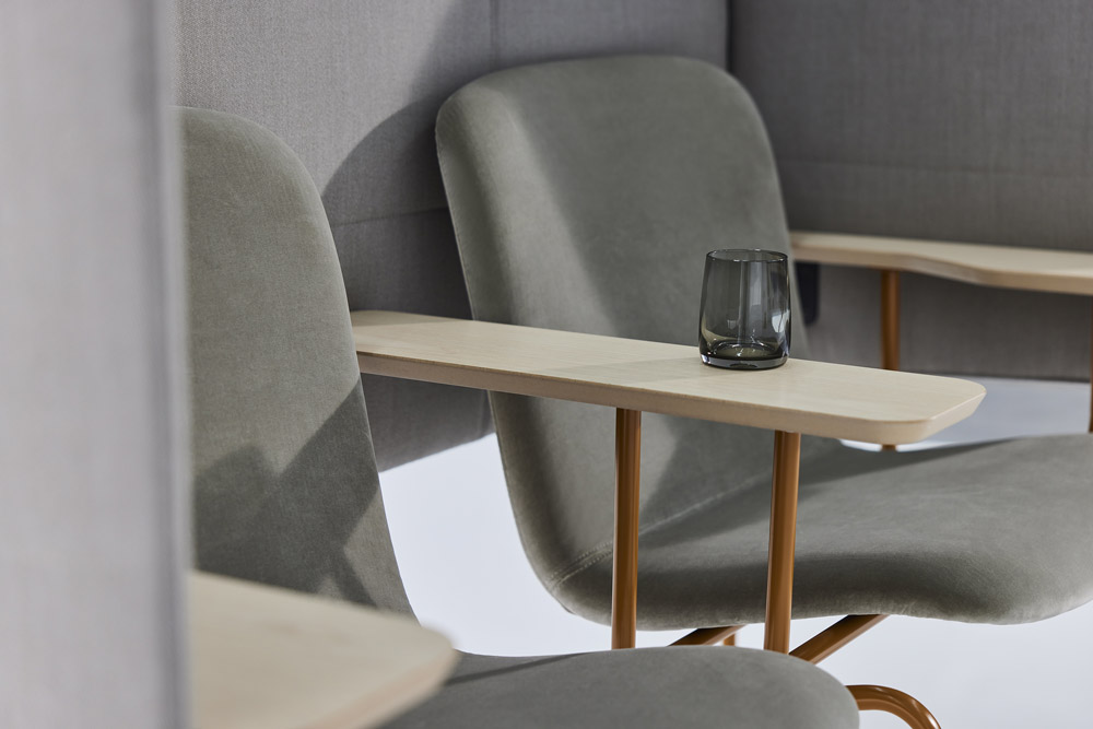 Close up view of grey EFG Hybe chair