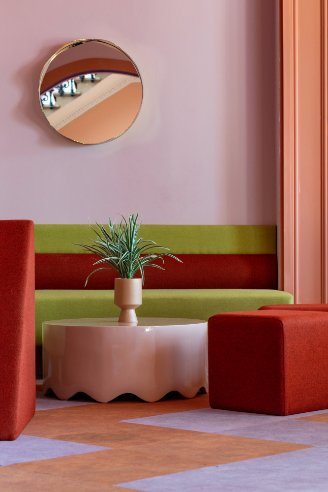 pink interiors at Beer52 workplace