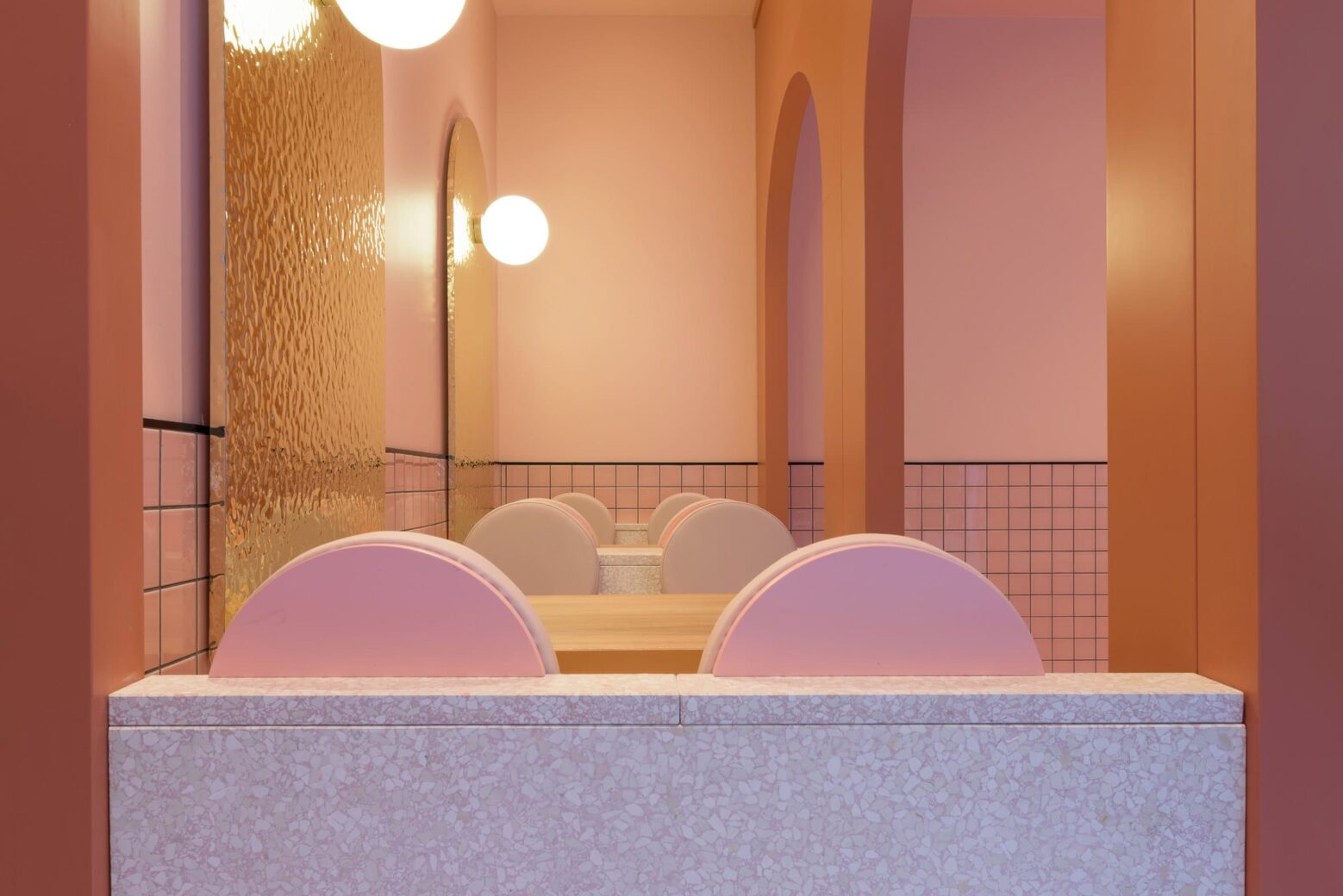 pink interior design at humble pizza by child studiopink interior design at bun burgers by masquespacio