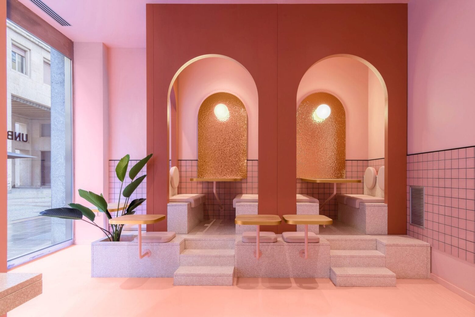 pink interior design at humble pizza by child studiopink interior design at bun burgers by masquespacio