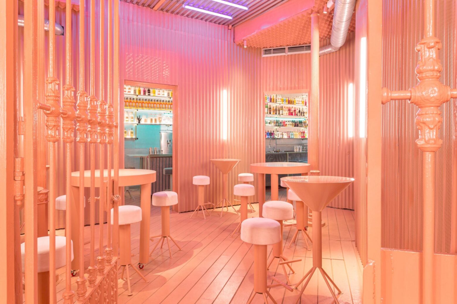 pink interiors at naked and famous bar