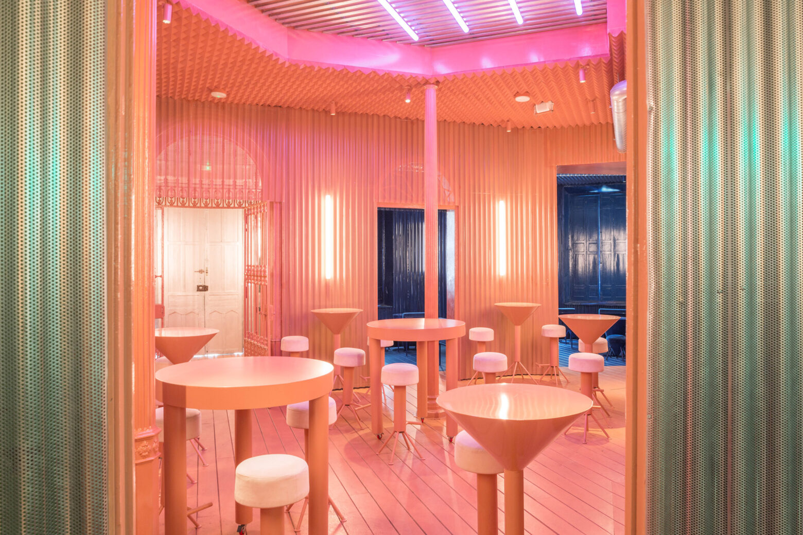 pink interiors at naked and famous bar
